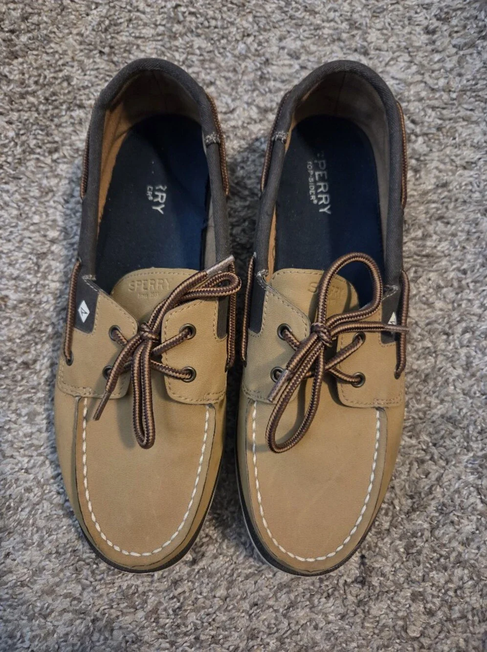 Authentic Sperry Leeward Sport Boys Tan Leather Boat Shoes - Size 7M
